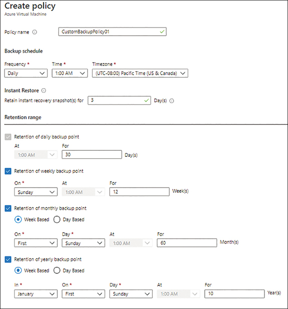 A screenshot showing the Create Policy window with the options to be selected.