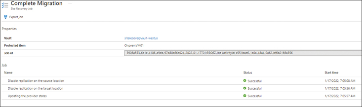 This figure shows a screenshot of the Complete Migration page with the job statuses all set as Successful.