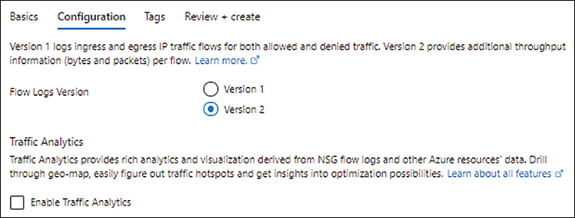 A screenshot showing the configuration tab with the Flow Logs Version set on Version 2.