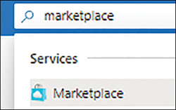 A screenshot showing the Search tab with a search for marketplace and the Marketplace service showing up under Services.