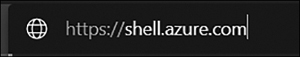 A screenshot showing the browser with https://shell.azure.com to launch the Cloud Shell service.