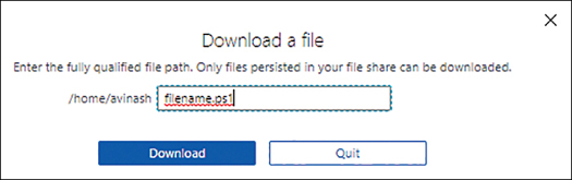 A screenshot showing the Download option window with the path and the name of the file to download. Click on Download button to start the process.