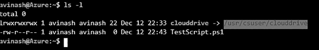 A screenshot showing the uploaded file TestScript.ps1 in the Cloud Shell session ready for use.