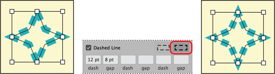 A figure illustrates the alignment of dashes.