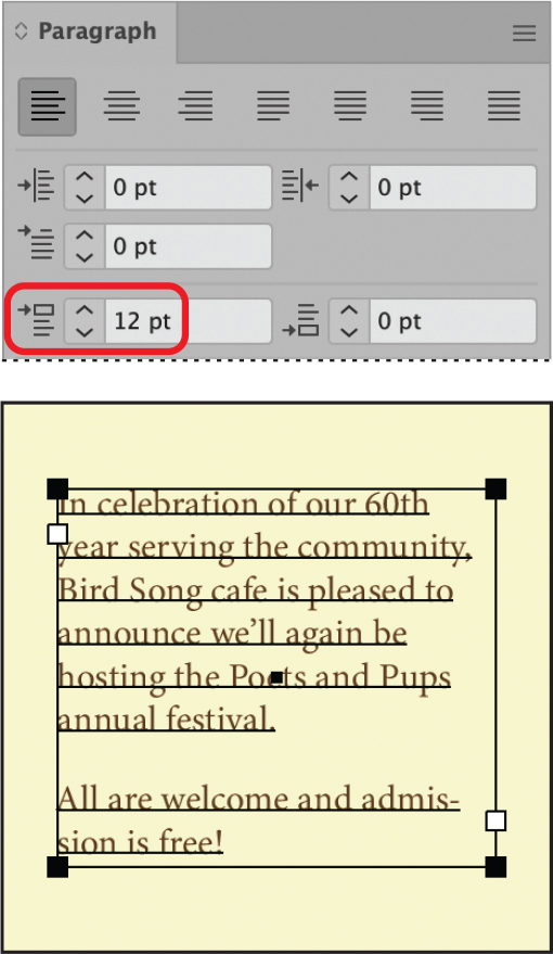 A screenshot of the Paragraph panel is shown.