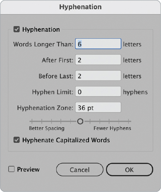 A screenshot of the Hyphenation is shown.