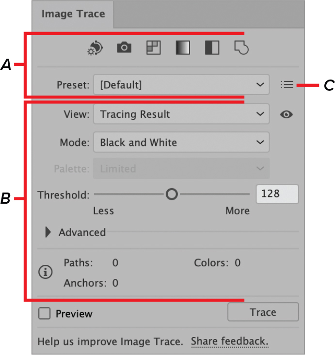 A screenshot of the Image Trace panel.