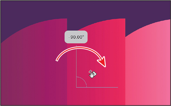 A screenshot shows using the rotate tool view. The measurement label reads, 90 degrees.