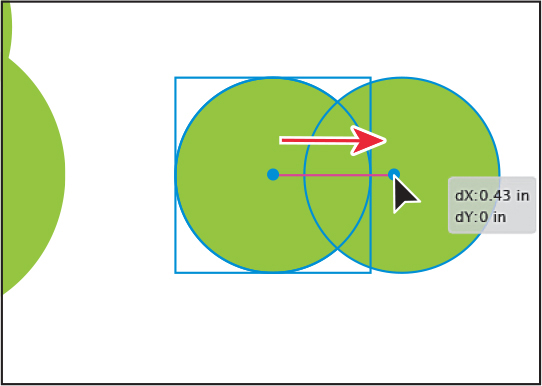 A screenshot shows making a copy of the third circle. The two circles are placed in a way that it overlaps each other a little. Two center points are linked.