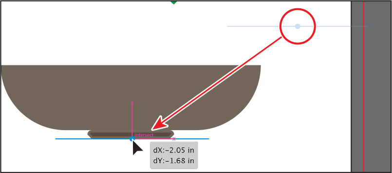 A screenshot shows the step where the horizontal line drawn is dragged with the help of its center point and is placed below the smaller rectangle, which is the base of the fruit bowl. The centers of the line and the rectangle are aligned.