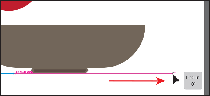 A screenshot depicts the step where the horizontal line placed below the base of the fruit bowl is being extended by dragging its end point.