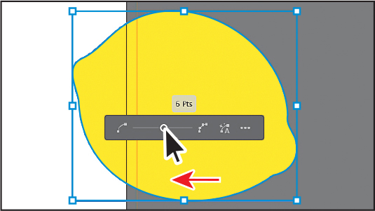 A screenshot shows the artwork traced out of lemon shape. It is overlapped by the Simplify options. Here, the Reduce Anchor Point Slider's seek is dragged toward the right extreme.