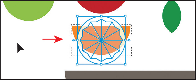 A screenshot shows a step involved in creating the orange slice's shape.
