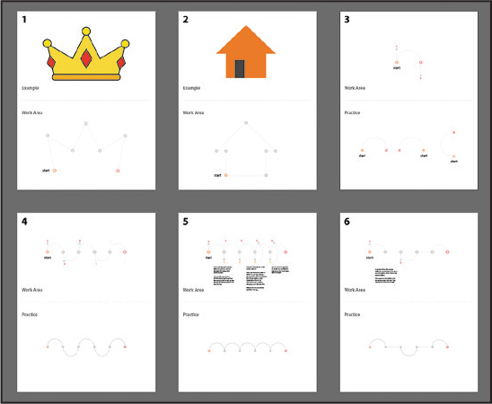 An artwork shows six rectangles of pictures. The first box has a picture of a crown. The second box has a picture of a house.