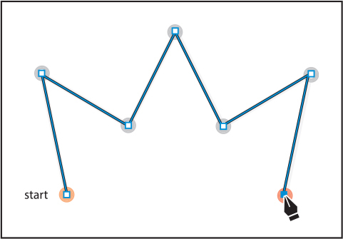 A screenshot of the art board shows a path in the form of a crown. Seven anchor points are seen in the path.