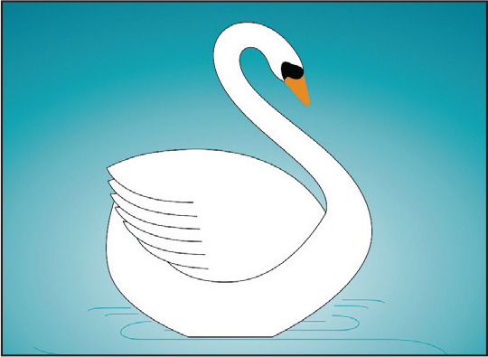 A screenshot of a completed artwork is shown. A picture of a white colored swan with a black and red beak is shown.