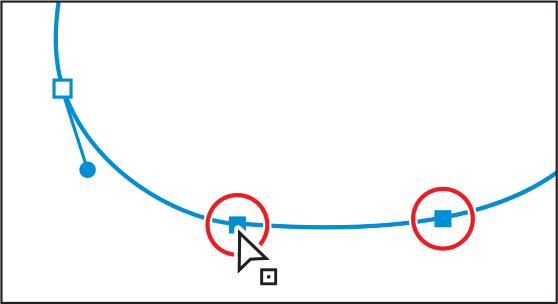 A screenshot shows selecting two anchor points at a time. The direct selection tool with a box to the right is at the newly added anchor point in the bottom part of the swan path. Anchor point to the right of the newly added anchor point is also selected.