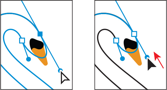 Two screenshots show editing the path in the top of the swan's head.