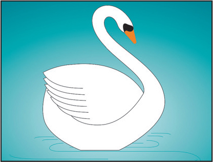 A screenshot of the art board shows the completed swan artwork.