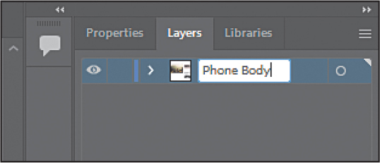 A screenshot of the Layers panel shows a layer titled, Phone Body with its content hidden.