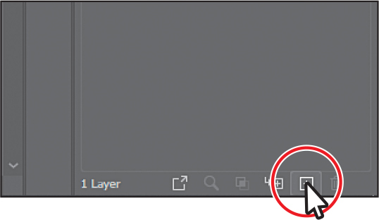 A screenshot of the Layers panel shows the New Layer button at the bottom selected and encircled. The button resembles a plus sign within a square.
