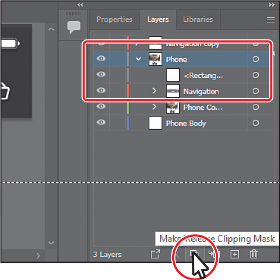 A screenshot depicts creating a clipping mask.