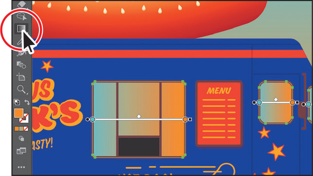 A screenshot of the art board shows a close-up view of a food truck.