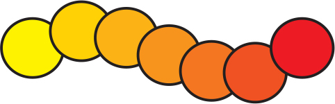 An illustration of seven circles with different color fills. The circles are placed along a path.