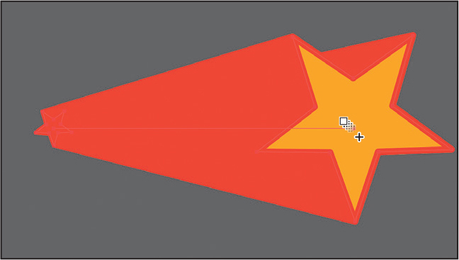 A screenshot of the art board shows a small red star on the left and a large yellow star on the right, blended. The blend tool is placed over the yellow star.