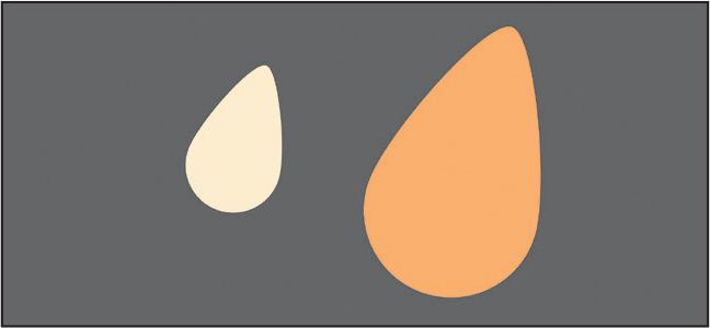 The art board shows two tear-drop shapes varying in size and color. The shape on the left is smaller in size and lighter in shade. The shape on the right is larger in size and darker in shade.