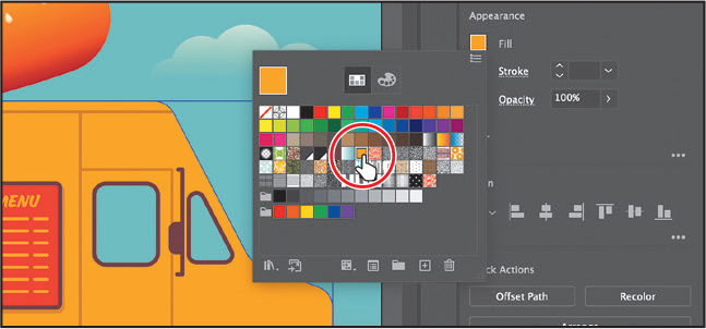 A screenshot depicts the usage of fill color box in applying a pattern.