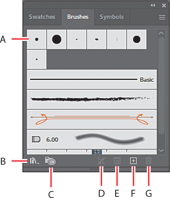 A screenshot of the Brushes panel is shown.