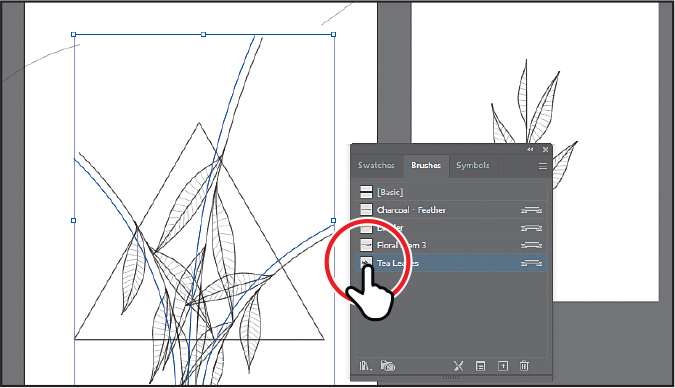 A screenshot of the Brushes panel depicts editing an art brush.