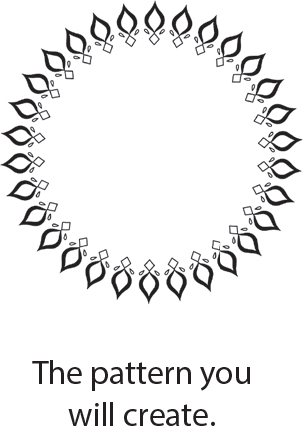 A circular pattern is created by repeating a decoration artwork. Text below reads, the pattern you will create.