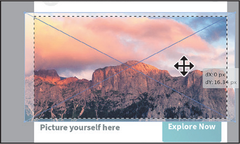 A screenshot of the art board shows the pointer neat the center of the image. The crop area is shifted up a little to accommodate more area on top of the image.