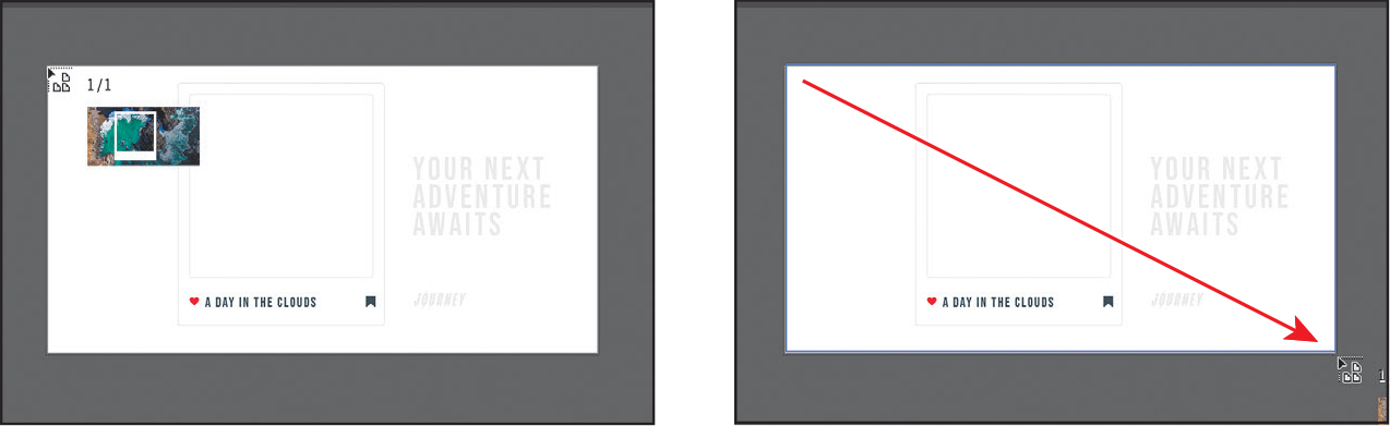 Two screenshots shows the steps involved in placing and sizing an image.