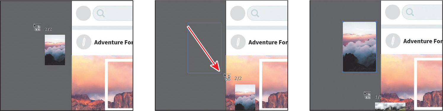 Three screenshots depict a step to place multiple images on the art board.