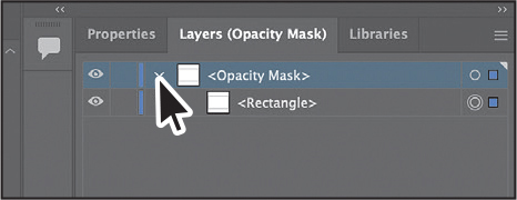 A screenshot shows the Layers panel. The disclosure triangle for the opacity mask layer is selected and it is highlighted.