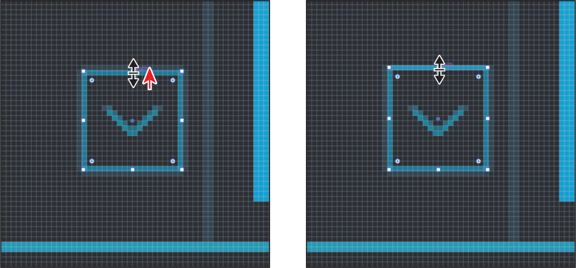 Two screenshots show the step to resize a shape.