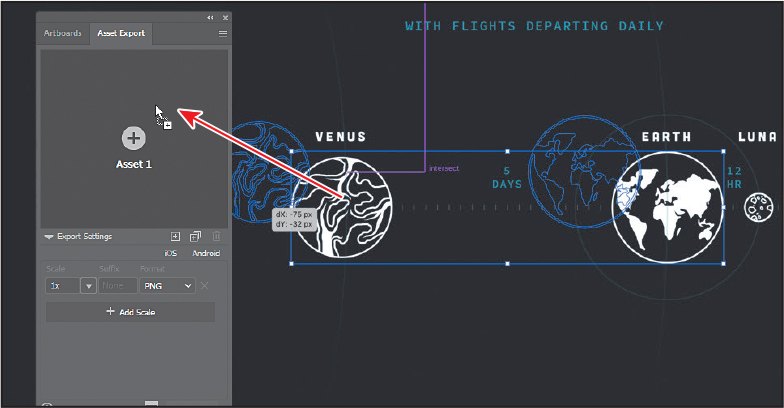 A screenshot shows the steps involved in exportation assets.