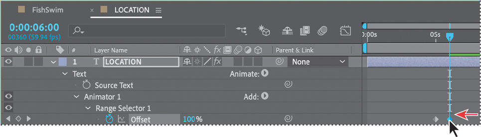 A screenshot showing the Timeline panel of the Adobe after effects window.