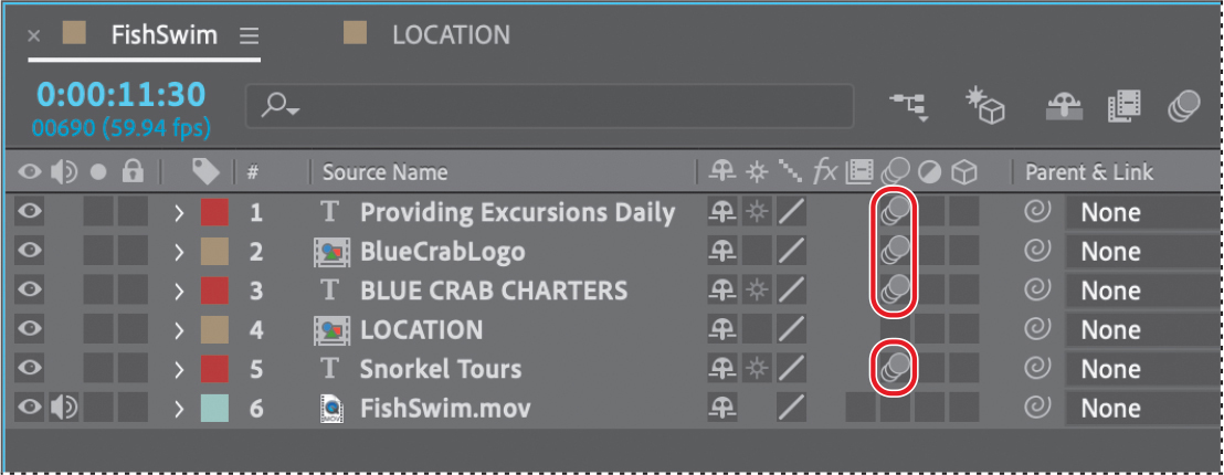 A screenshot showing the timeline panel in the Adobe Aftereffects window.