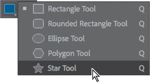 A screenshot of the shapes tool panel of the Adobe After Effects Window.