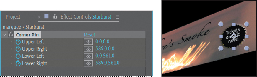 A screenshot of the project panel and a photo of a marquee.