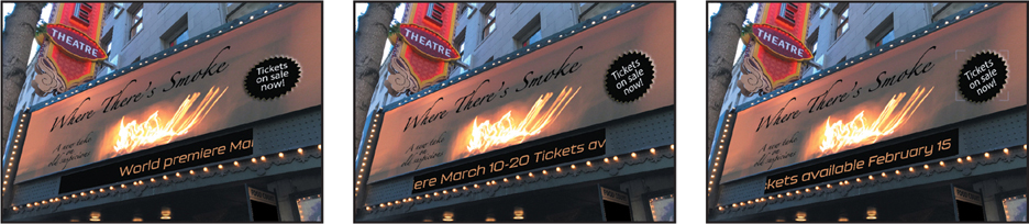 Three photos of the marquee are shown, arranged in a row.