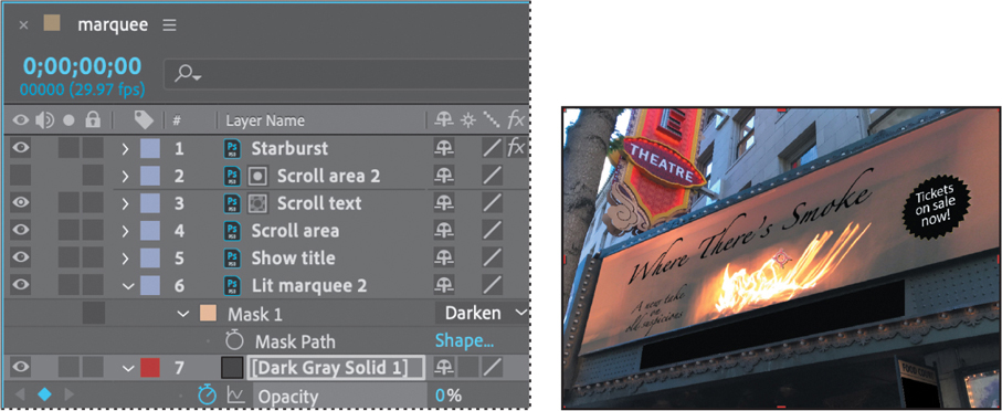 Screenshots of the timeline panel and a marquee.