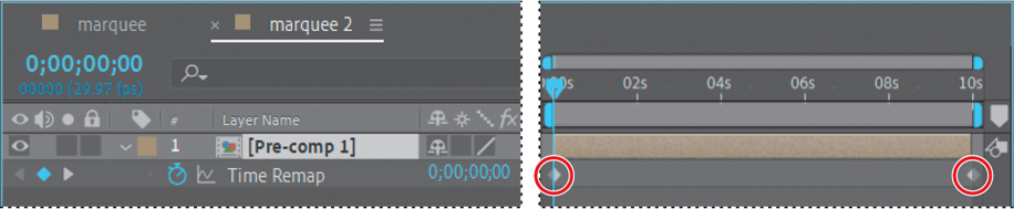 Two screenshots, showing a timeline panel and a time ruler.