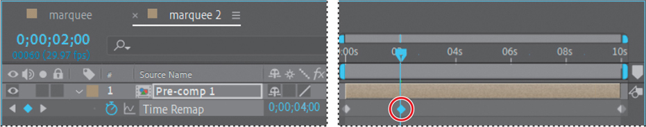 Two screenshots showing a timeline panel and a time ruler respectively.