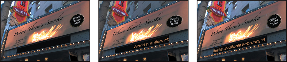 Three photos of the marquee are shown, arranged in a row.