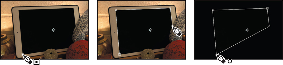 Two screenshots of a tablet and one screenshot of a dark frame.